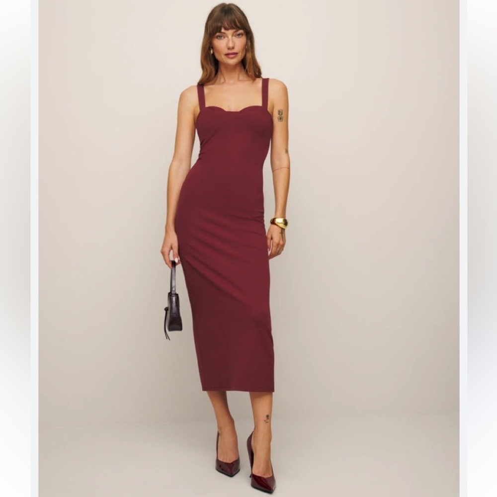 Reformation Nellie Bustier Tank Knit Midi Dress in Chianti